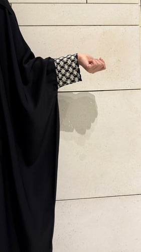 Black Bisht with Black and Ivory Tricot Sleeves