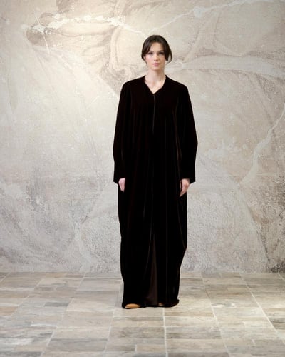 Half Bisht Abaya in Chocolate Brown Velvet