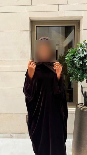 Half Bisht in Brown Velvet with Plain Wide Sleeves
