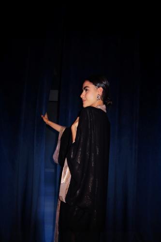 Half Bisht — Black Chiffon with Gold Sand Zari Lining