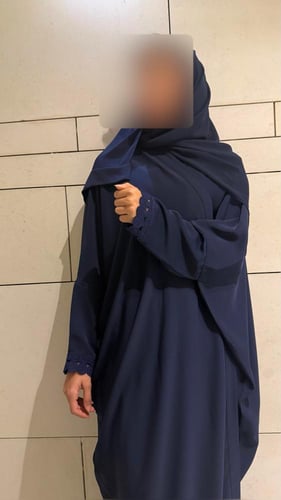Navy Half Bisht with Navy Geometric Trim