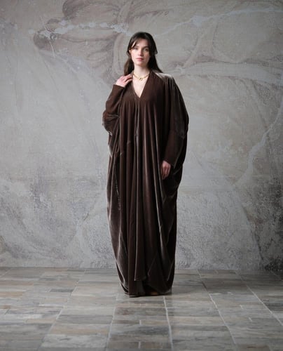 Half Bisht in French Rose Taupe Silk Velvet