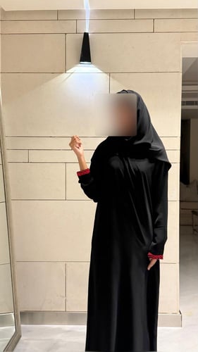 Black A-line Abaya with Fiery Red Trim