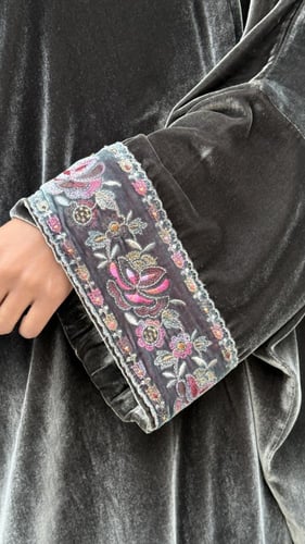 Half Bisht in French Gray silk Velvet with embroid...