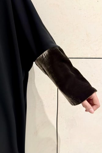 Half Bisht – Black Crepe with Olive Japanese -Velv...