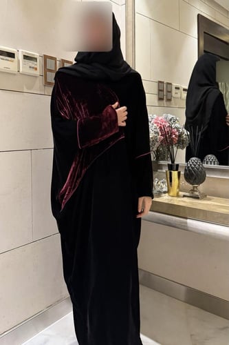 Half Bisht – Black Velvet with Japanese Burgundy S...