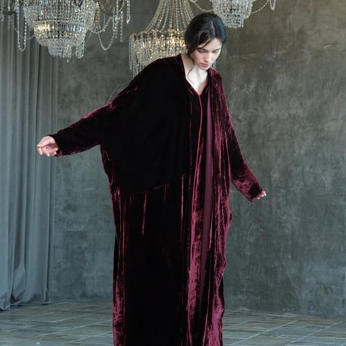 Half Bisht in Deep Burgundy Silk Velvet