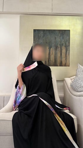 A-Line Black Chiffon Abaya with Vibrant Colored Pu...