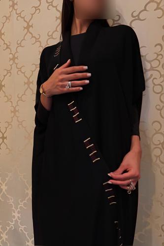 Half Bisht – Black with Stretch Sleeves & Burgundy Gold Zari