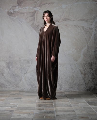 Half Bisht in French Rose Taupe Silk Velvet