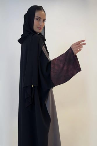 Quarter Bisht – Grey Washed Japanese Silk with Bla...