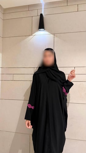 Black Half Bisht With Tricot Fuchsia Trim