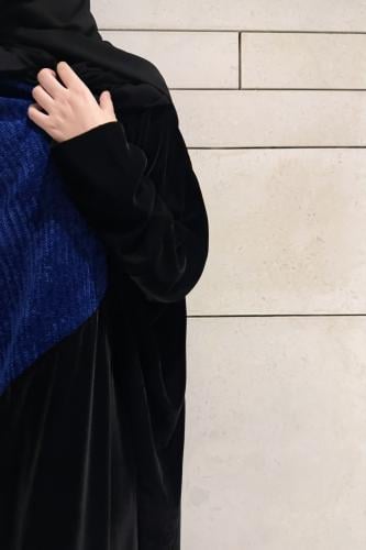 Half Bisht – Black Velvet & Indigo Wool