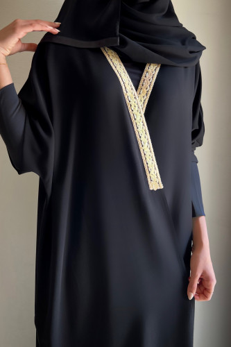 Black abaya with Cream collar