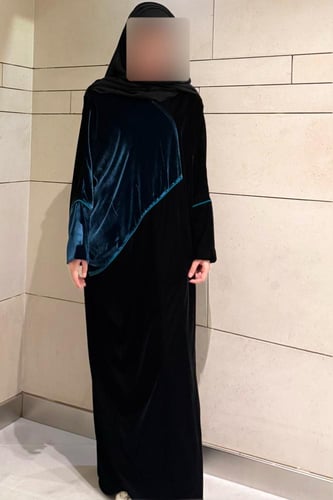 Half Bisht – Black Velvet with French Turquoise Si...