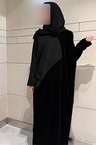 Half Bisht – Black Velvet & Black Wool