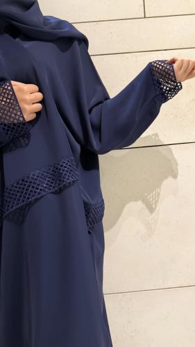 Half Bisht – Navy with Lattice Trim