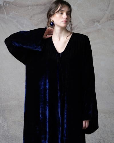‏A-Line- Royal Navy Japanese Silk Velvet Abaya