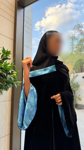 Black Velvet A line with Bell Sleeves Lined in Blu...