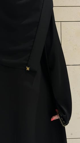 A line Black abaya with black and gold lace trim