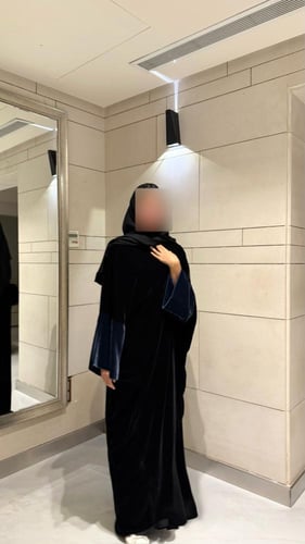 Half Bisht – Black Velvet with Wide Navy Japanese...