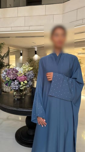 Slate Blue Bisht with crystal wide sleeves