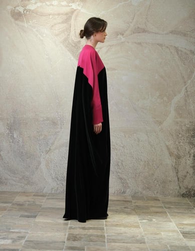 ‏Bisht Black Velvet with Fuchsia Silk