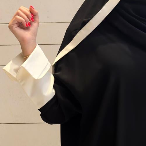 Black Half Bisht with White cuffs