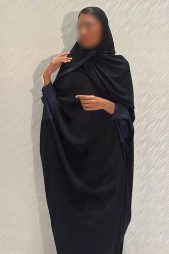 Black Bisht with Navy circles cuffs