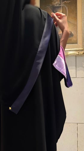 Black Bisht Lined In Black Purple Print
