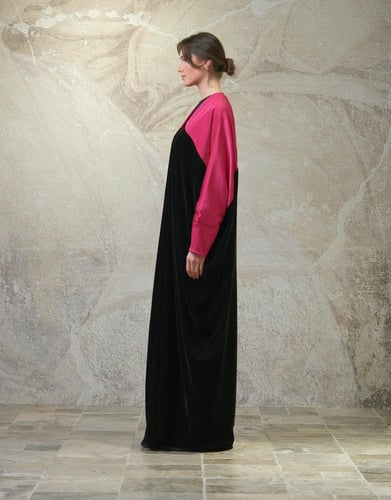 ‏Bisht Black Velvet with Fuchsia Silk