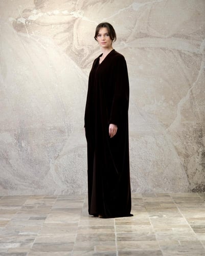 Half Bisht Abaya in Chocolate Brown Velvet