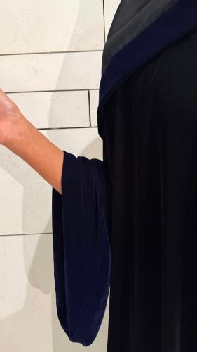 Black A line Velvet with Bell Sleeves Lined in Nav...