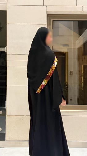 Black A line Abaya Lined with Pure black Silk in G...