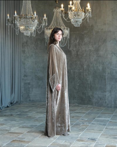 ‏A-Line- Golden Mink Japanese Silk Abaya