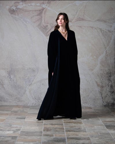 Half Bisht Abaya in Dark Navy Velvet