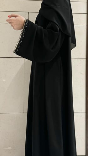 A line Black abaya with black and gold lace trim