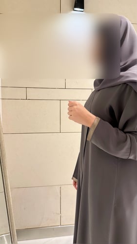 Gray A-line Abaya with Trim