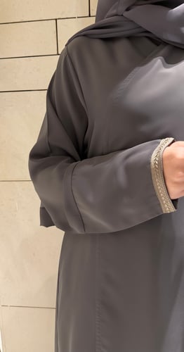 Gray A-line Abaya with Trim