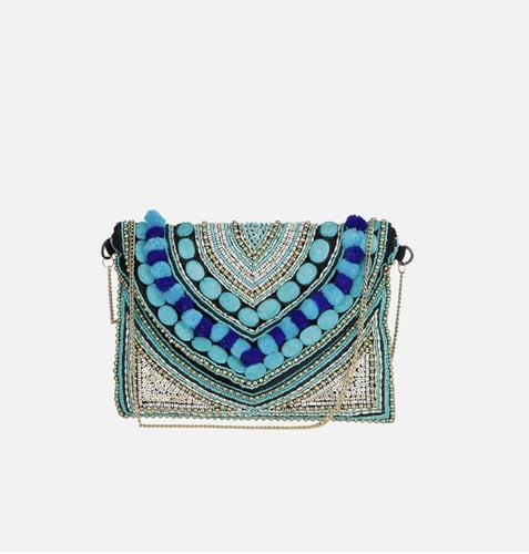 Hand Embroidered Turquoise Clutch