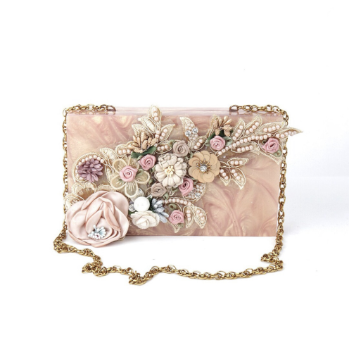 Rose Gold Handmade Marble Embellished Clutch