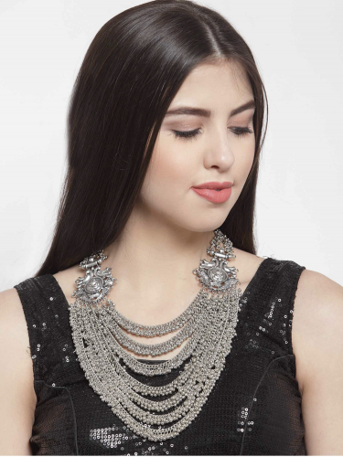 Silver Layered Oxidised Handmade Necklace