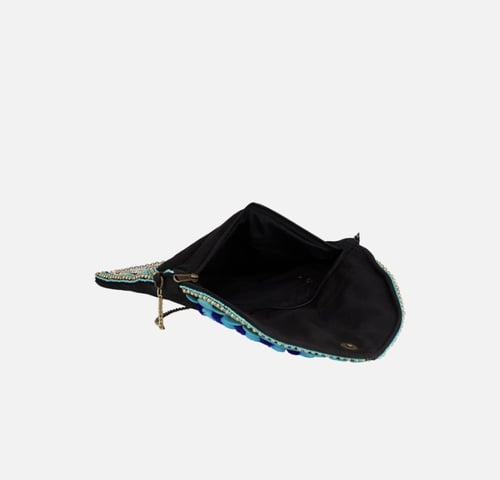 Hand Embroidered Turquoise Clutch