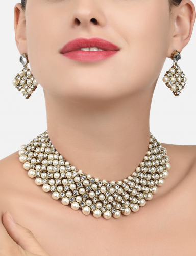 Gold-Toned & Pearls Jewellery Set