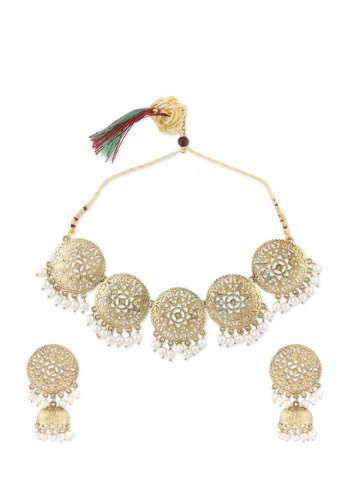 Antique Gold-Toned Choker With Earrings