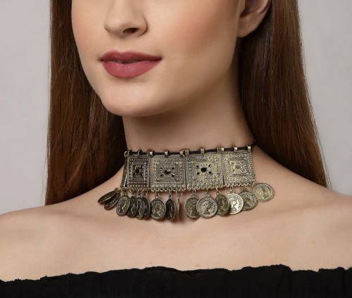 Gold-Toned & Black Oxidised Necklace