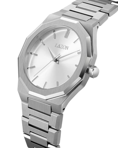 ساعة رجالية من الستيل بميناء فضي - Silver