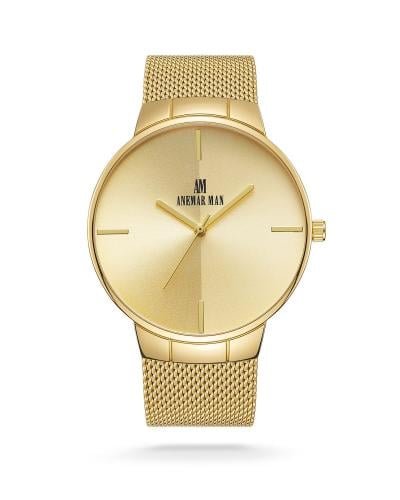 ساعة رجالية كلاسيك بميناء ذهبي - gold