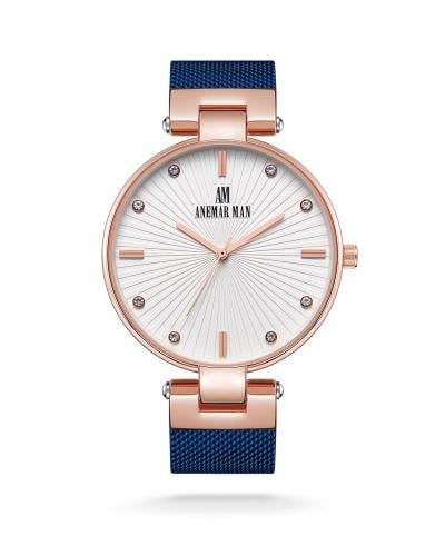 ساعة رجالية كلاسيك باللون الأزرق - Moon White