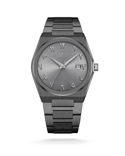 ساعة رجالية من الستيل بميناء رمادي - Grey